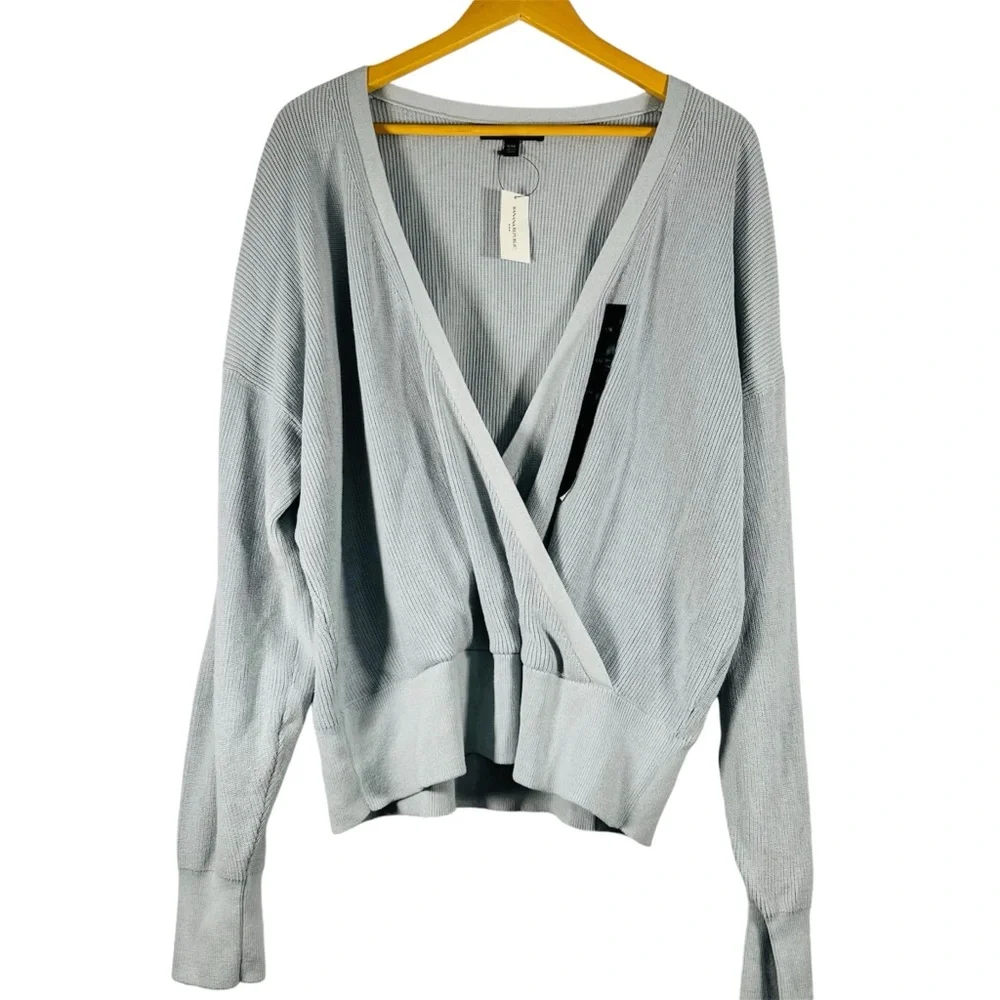 NWT Banana Republic Forever Wrap Sweater Comfy Light Blue Knit Women's - Picture 2 of 8
